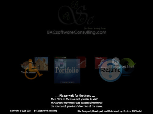 Main entry Flash carousel page of BAC Software Consulting HTML Website.