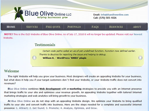 Old Website of Blue Olive Online.