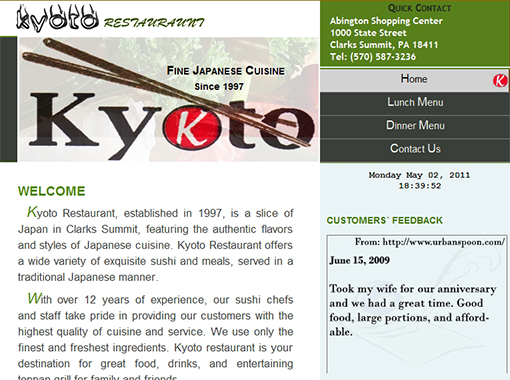Kyoto Japanese Restaurant Website.